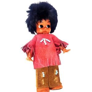 6" Old Vintage Native American Doll with Beaded Leather Clothes & Shoes